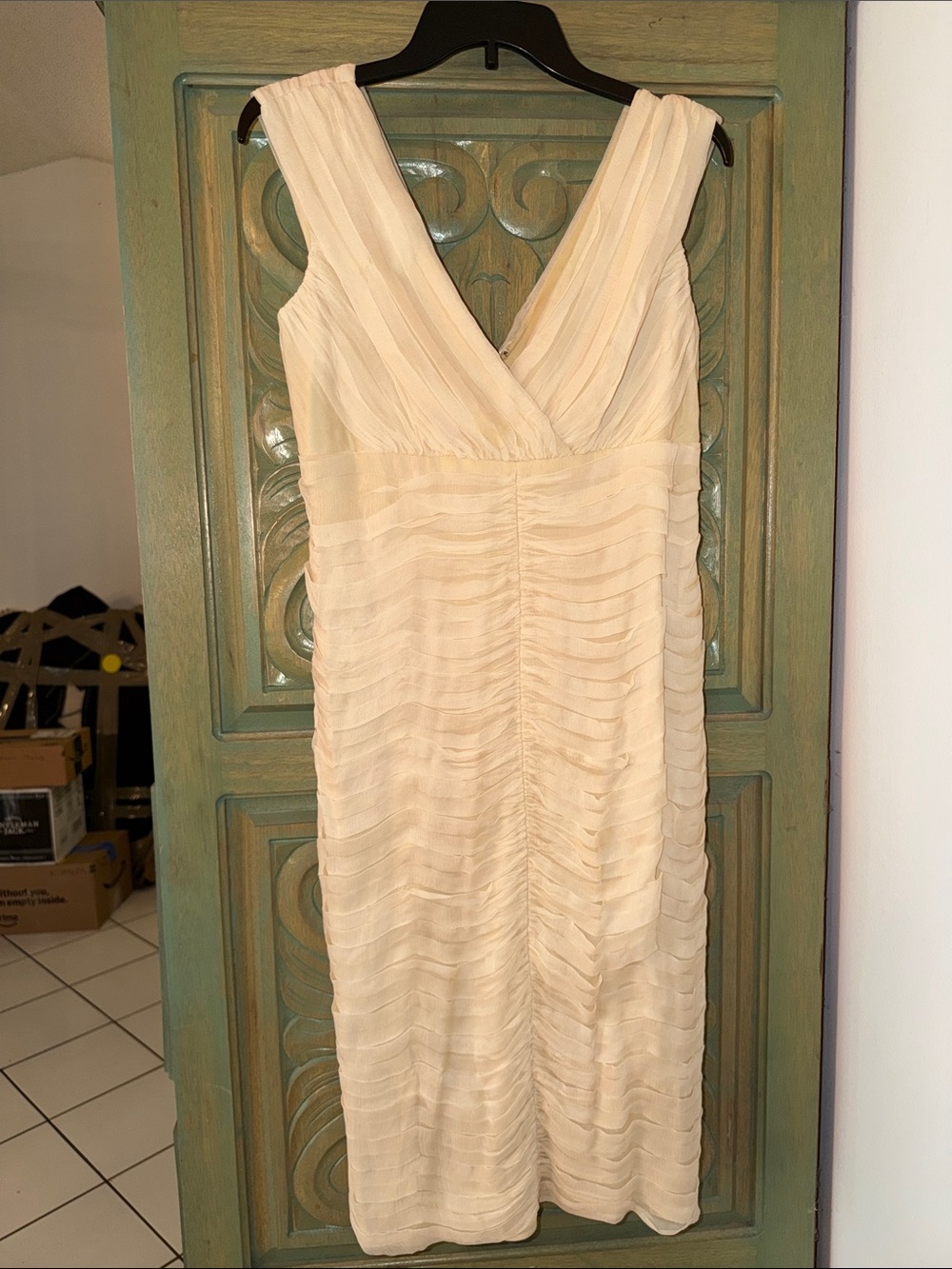 Tadashi Shoji Ivory V-Neck Layered silk Dress